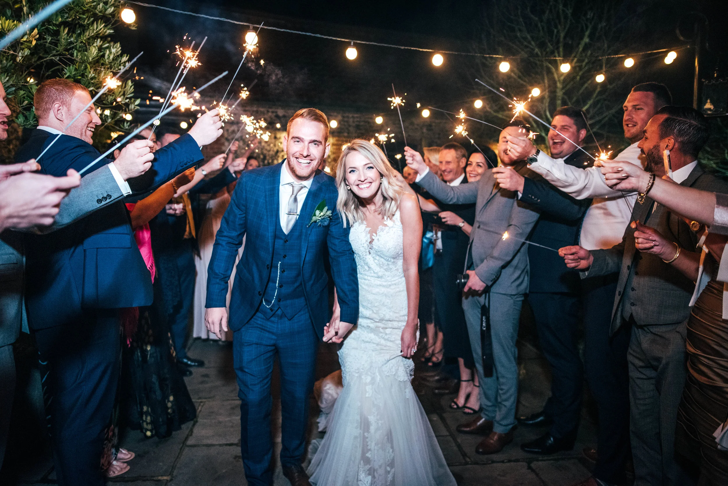 Bride and Groom Sparkler Exit at The Granary Estates, Woodditton, Essex Documentary Wedding Photographer