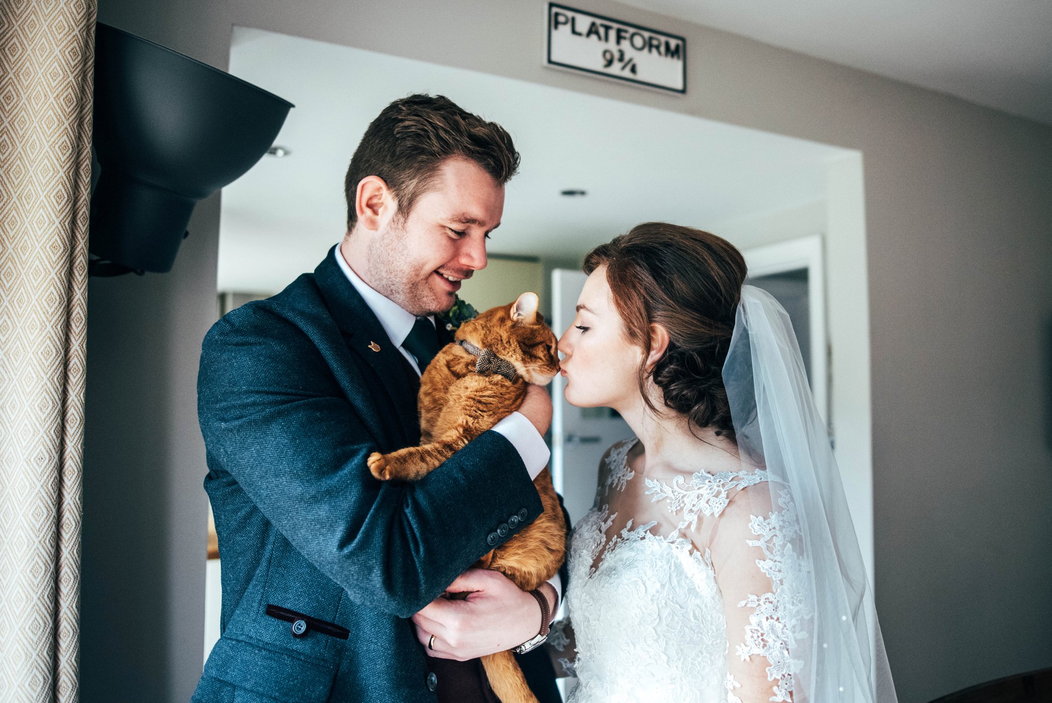 Winter Wedding with Hunter Green and Navy Blues, Bride &amp; Groom include their cat! Essex Documentary Wedding Photographer