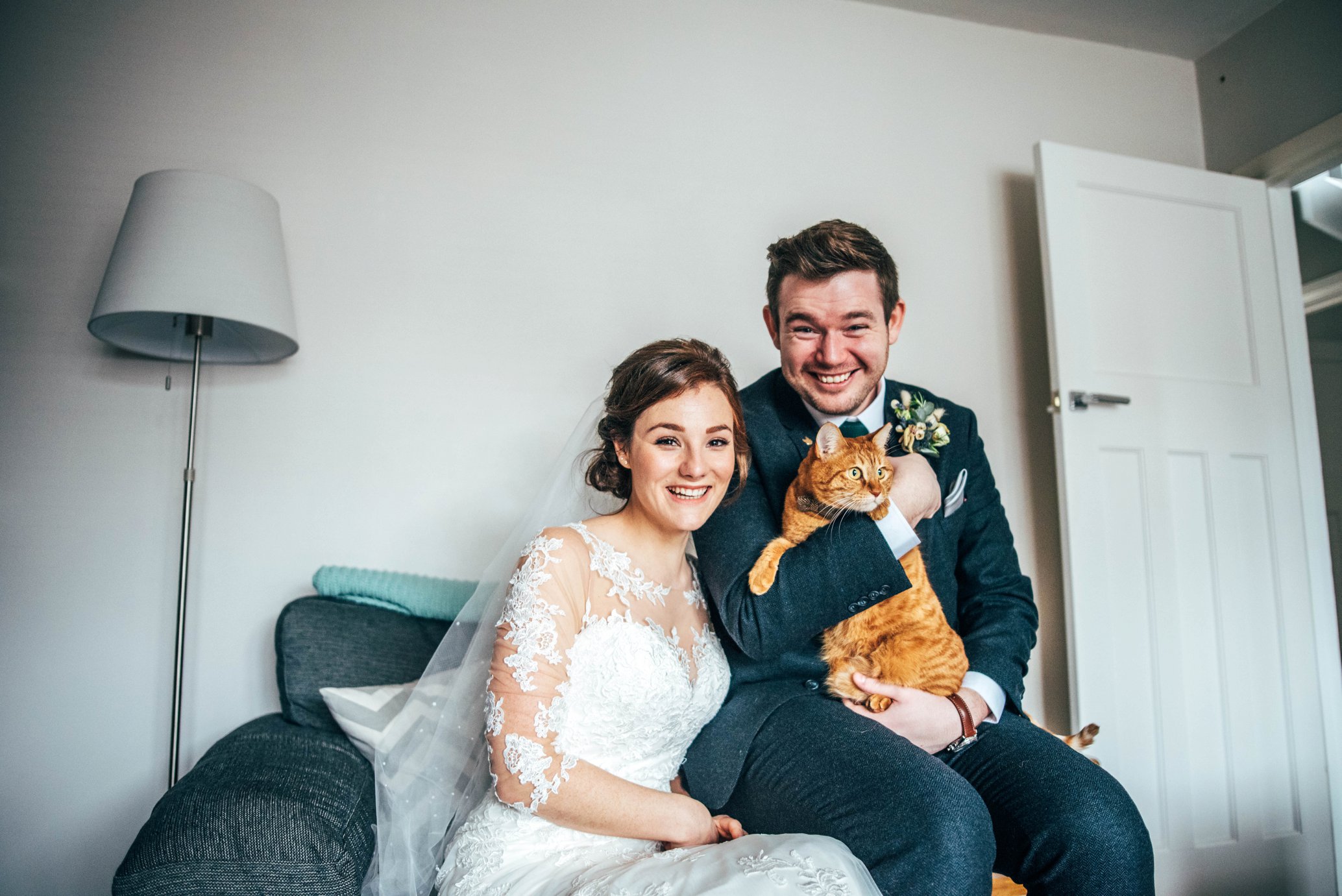 Winter Wedding with Hunter Green and Navy Blues, Bride &amp; Groom include their cat! Essex Documentary Wedding Photographer