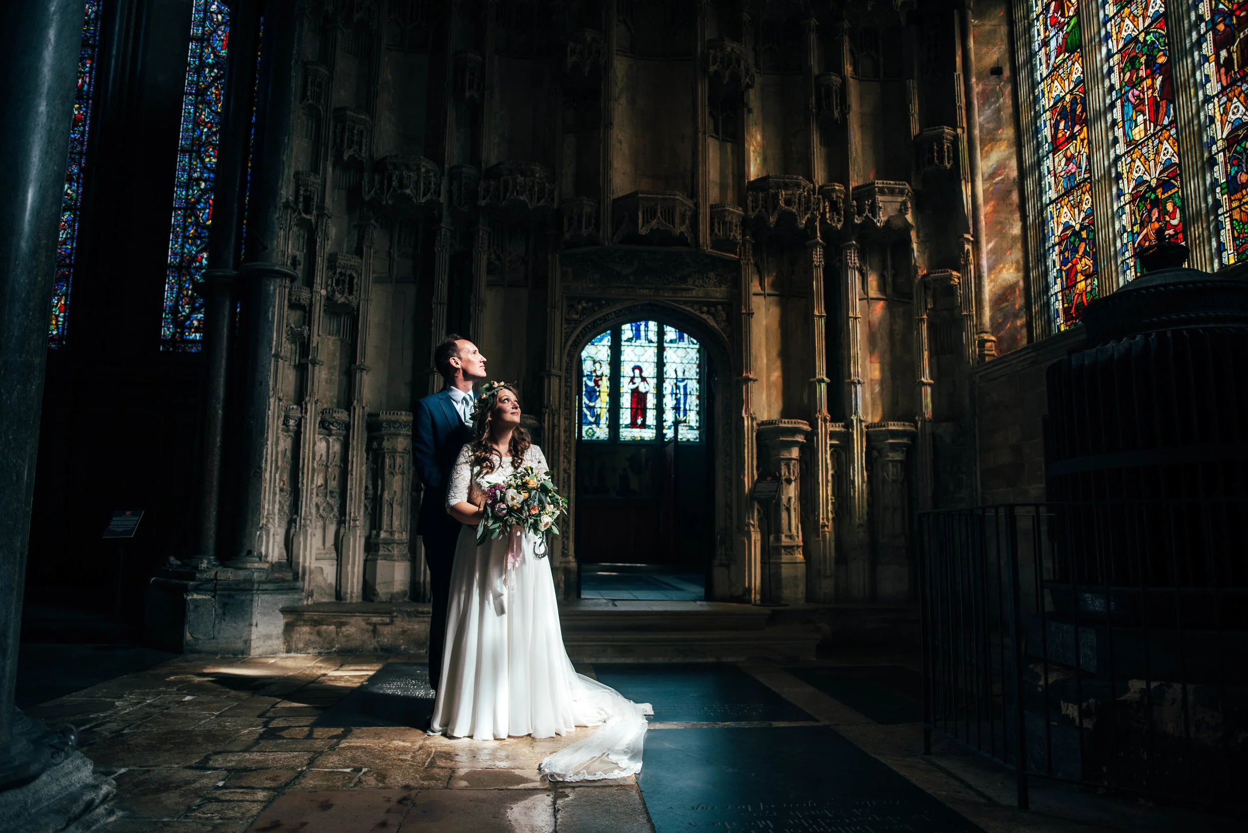 Bride & Groom in Ely Cathedral Essex Documentary Wedding Photographer