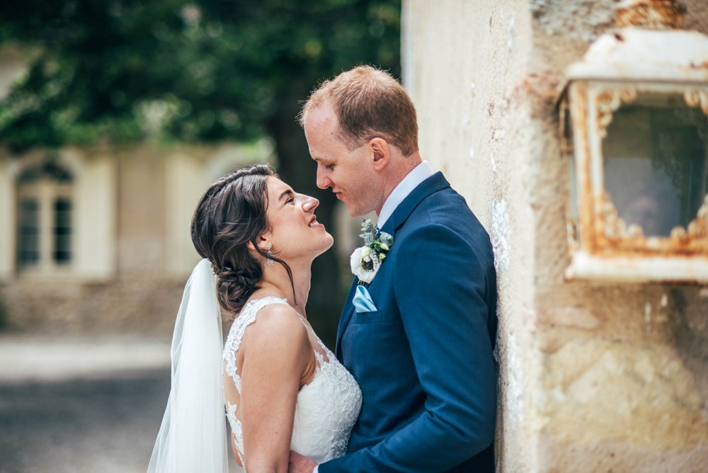 Destination Wedding at Chateau Soulac on The Dordogne Bridesmaids in Cornflower Blue. UK Destination Wedding Photographer.