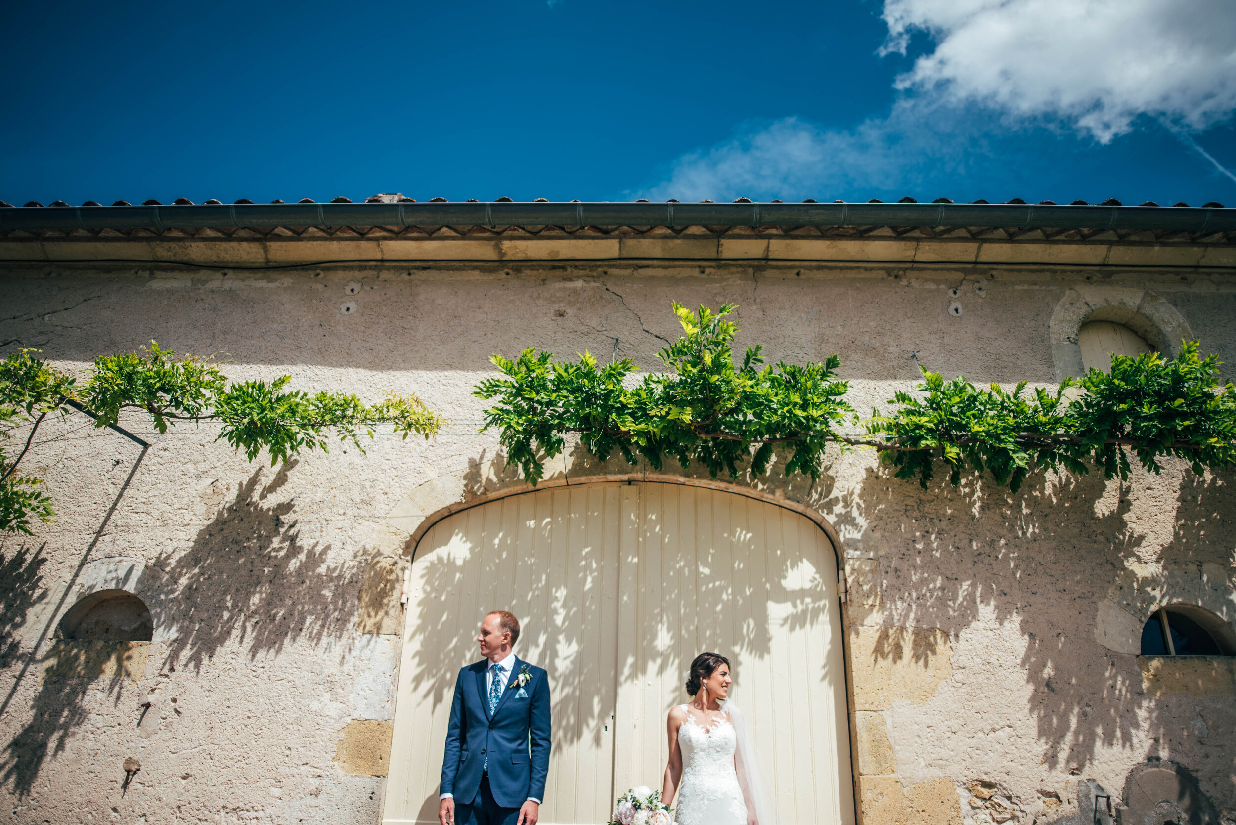 Bride & Groom at Chateau Soulac. Essex documentary wedding photographer. Three Flowers Photography