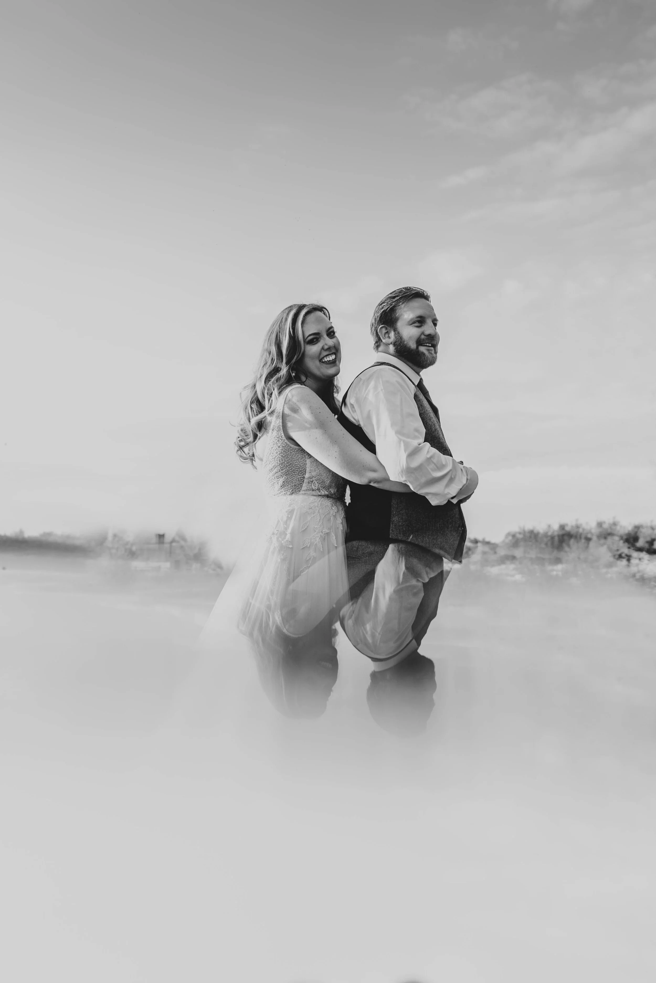 Bride & Groom with reflection in prism at The House Meadow, Kent. Essex Documentary Wedding Photographer. Three Flowers Photography