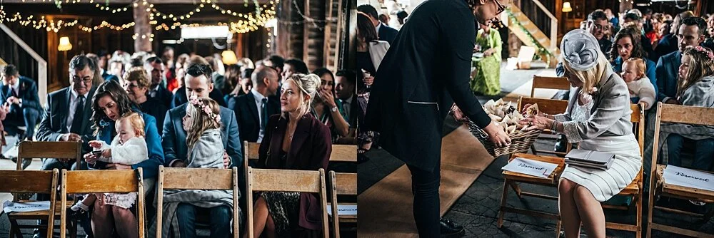 Autumn reds at The Barns at Lodge Farm with pet doggies, Irish folk music, cheesecake & budgie smugglers. Bride wears Rosa Clara & Valentino. Essex Documentary Wedding Photographer