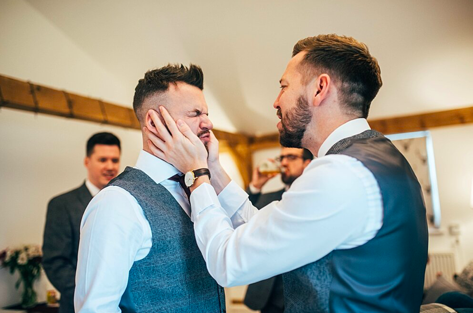 Groom and Best Man getting ready Essex Documentary Wedding Photographer