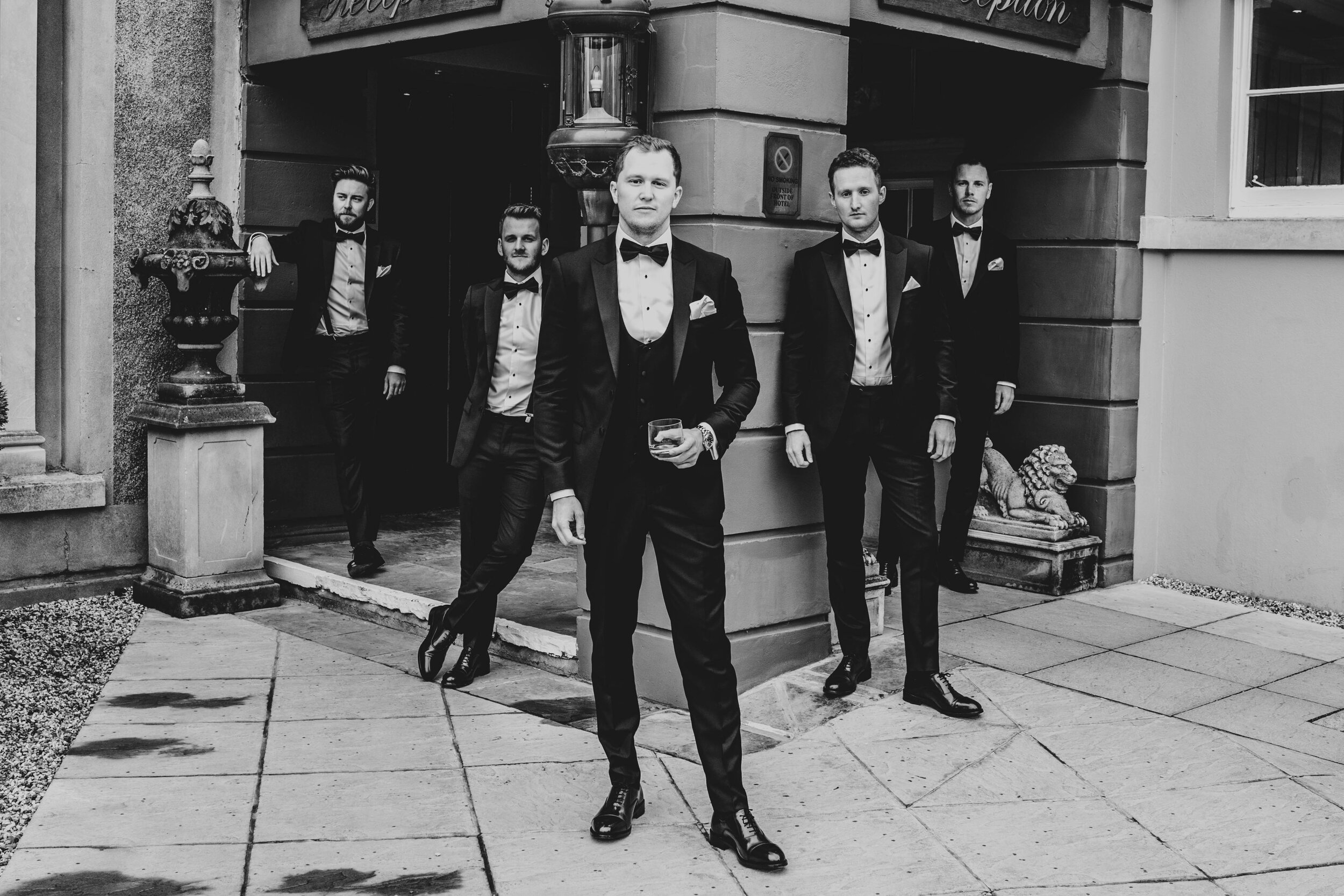 Groom &amp; Groomsmen at Down Hall Blake Hall Essex top documentary wedding photographer 