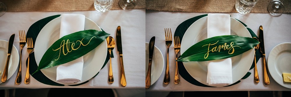 A festival inspired barn venue with lush tropical foliage &amp; greenery leading the styling at Henham Weddings. Essex documentary wedding photographer.
