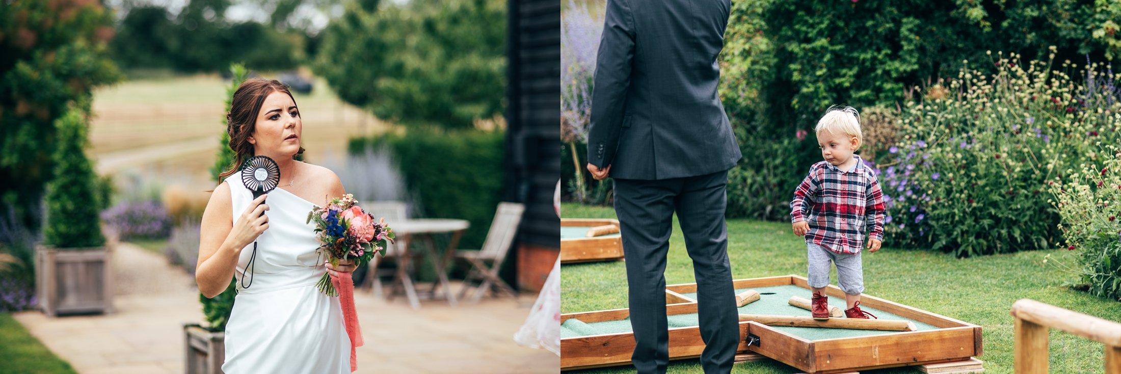 Black tie with pink dip dye wedding dress bridesmaids in white crazy golf lawn dancing summer Bruisyard Country Estate Wedding Essex Suffolk documentary wedding photographer