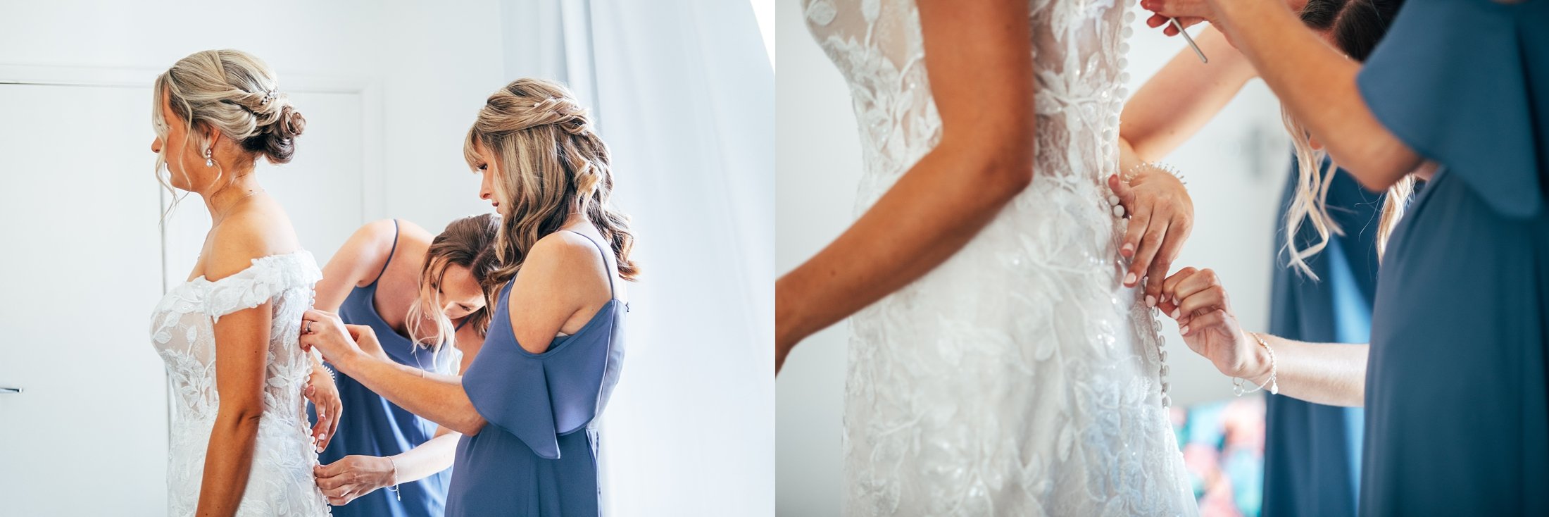 Pretty pastels &amp; cornflower blues for a late Summer church ceremony &amp; wedding at Villiers Barn. Essex documentary wedding photographer.