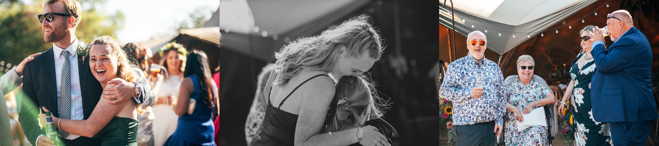 A boho, summer brights, back garden tipi wedding featuring a dip dye dress, flower crowns, hay bales, a lawn mower entrance and Italian sharing boards. Essex documentary wedding photographer