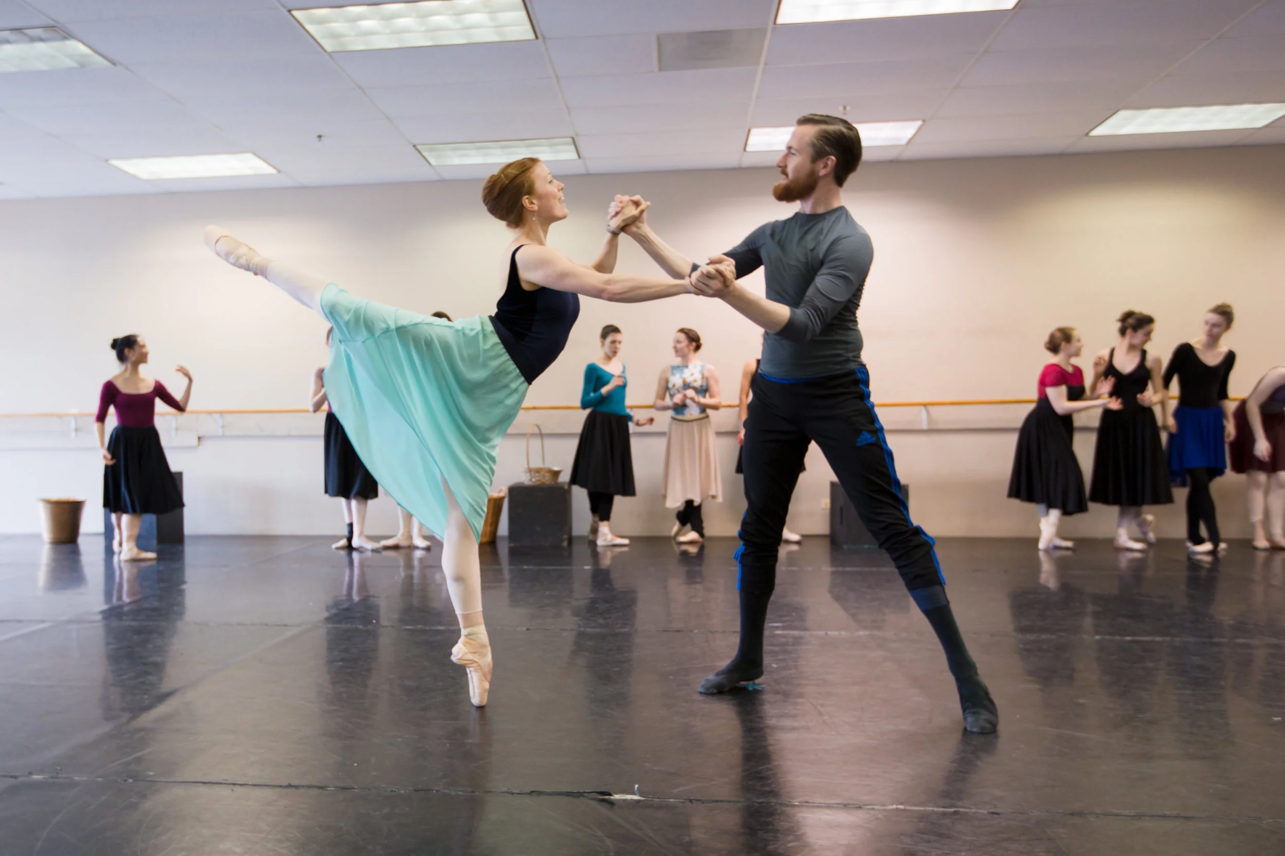 Lorianne Barclay (Placidia) and Samuel Opsal ("Doctor" Chillingworth) in rehearsal for Scarlet .
