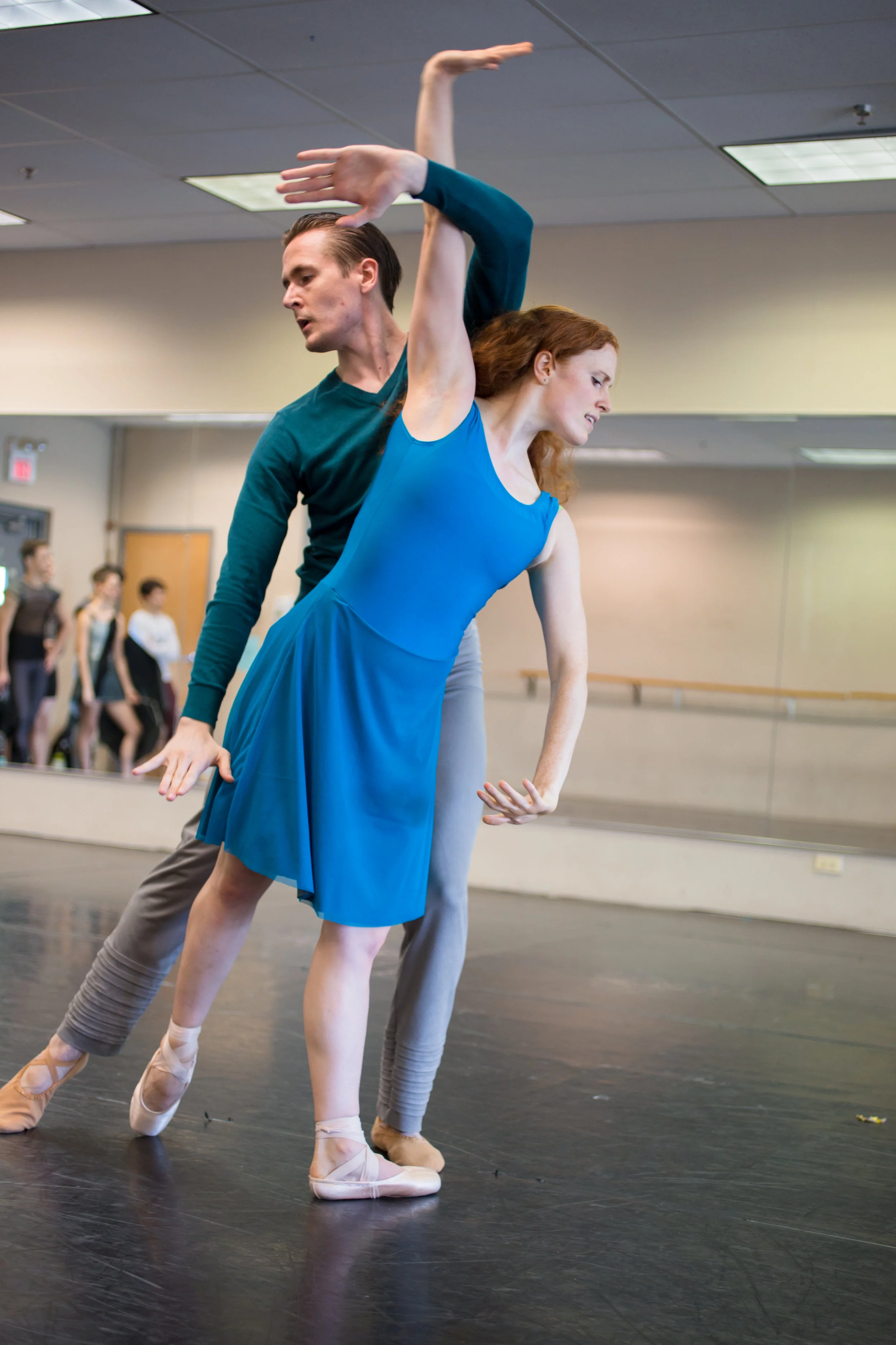 SOlo Artist Lorianne Barclay and Company ARtist Samuel Opsal rehearsing the roles of Sarah and Frank from The Space in Between .