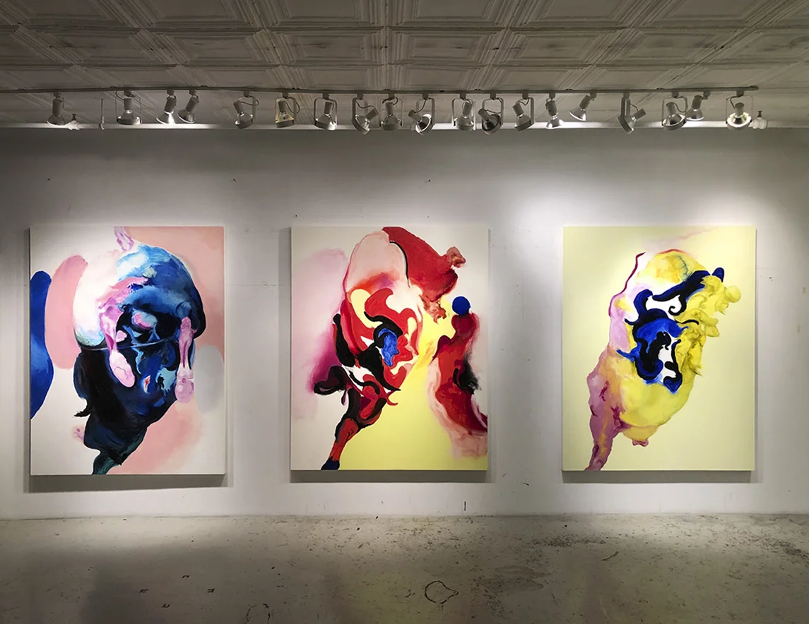 studio installation, 3 last paintings from 2018