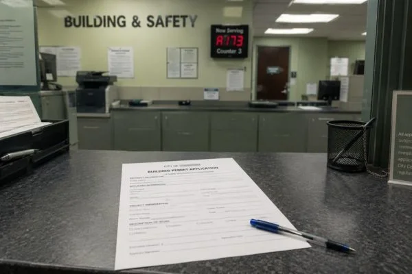 Building department counter with permit application form