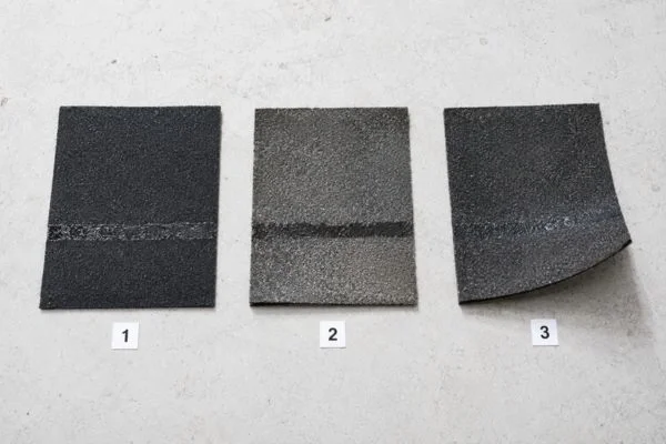 New, aged, and rejuvenated asphalt shingles compared
