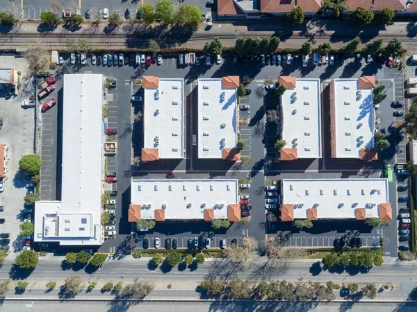 White membrane flat roof on a Southern California commercial building