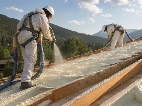Spray foam roofing applied to a flat commercial roof