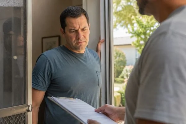 Homeowner skeptical of unsigned roofing contractor clipboard