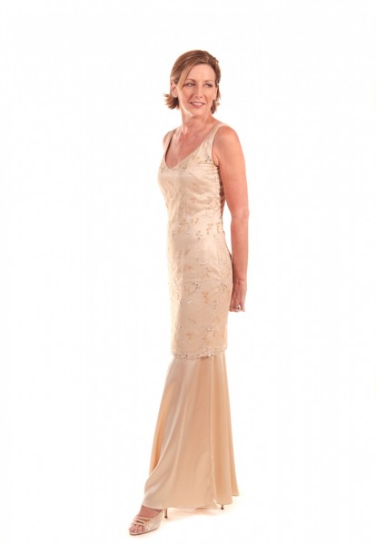 Wallander modeling the Beaded Tulle & Silk Long Dress, $1,385 at Annette Ellen Designs 