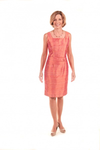 Wallander modeling the Multi-Color Shantung Dress, $950 at Annette Ellen Designs