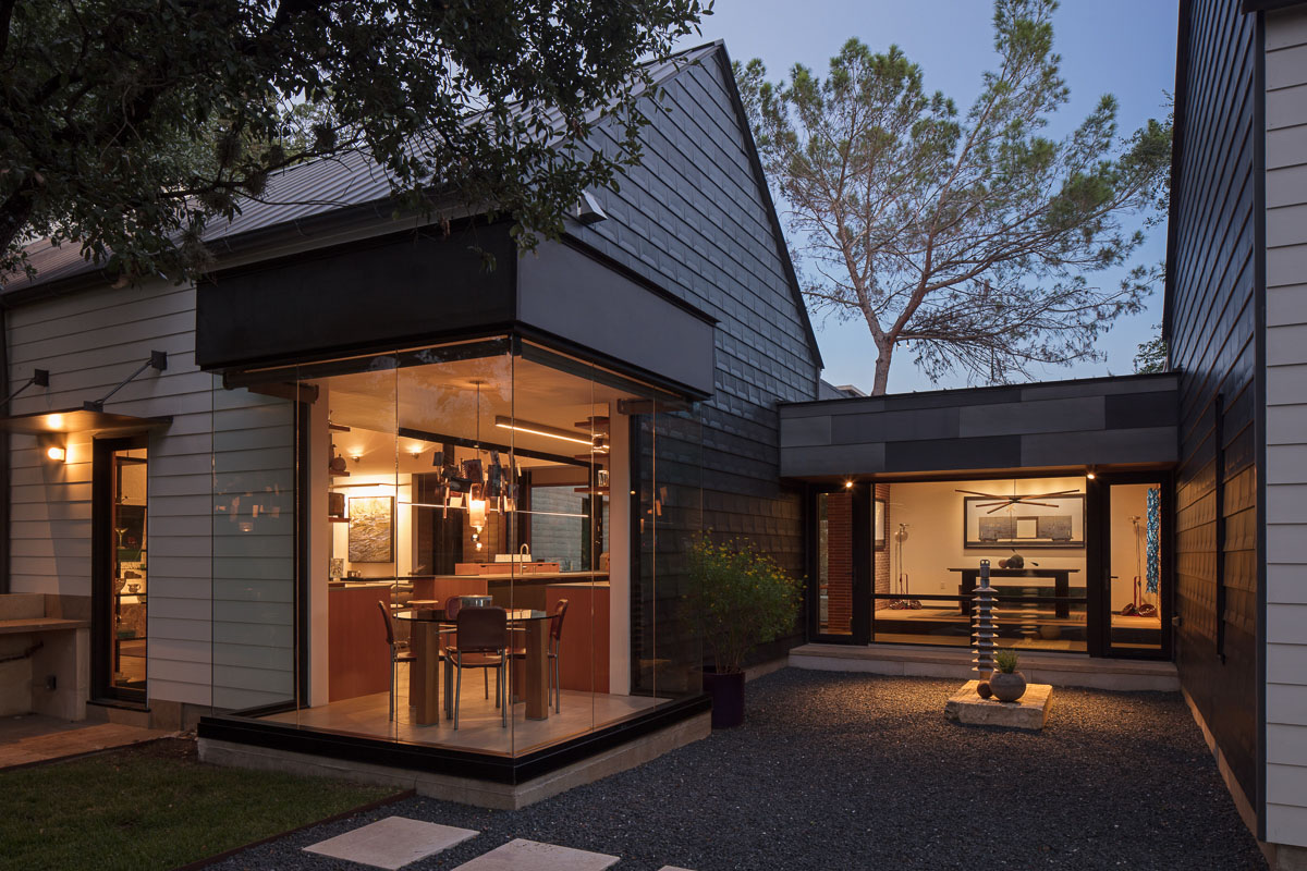 North Courtyard 1 with dining room beyond and glass cube breakfast room