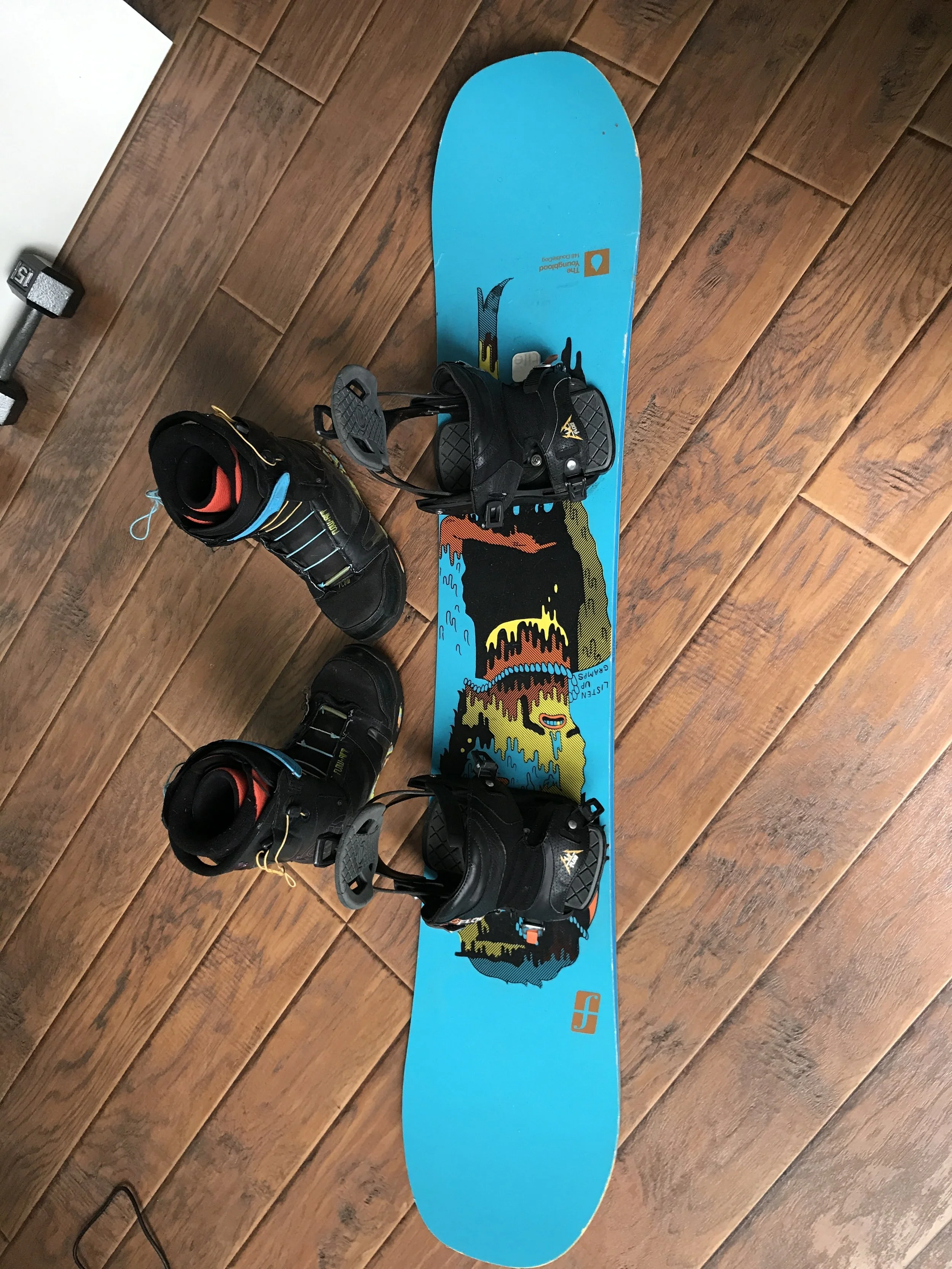 Snowboard with Bindings and Boots