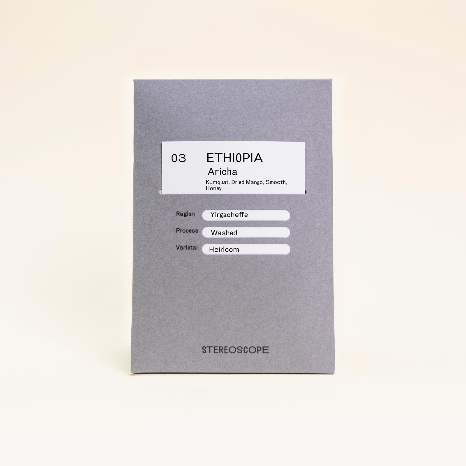 Ethiopia Aricha light gray front side coffee bag