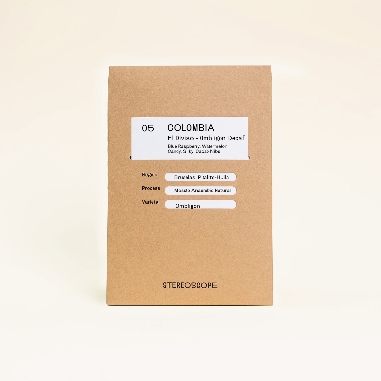 brown coffee bag colombia el divisio ombligon decaf front side