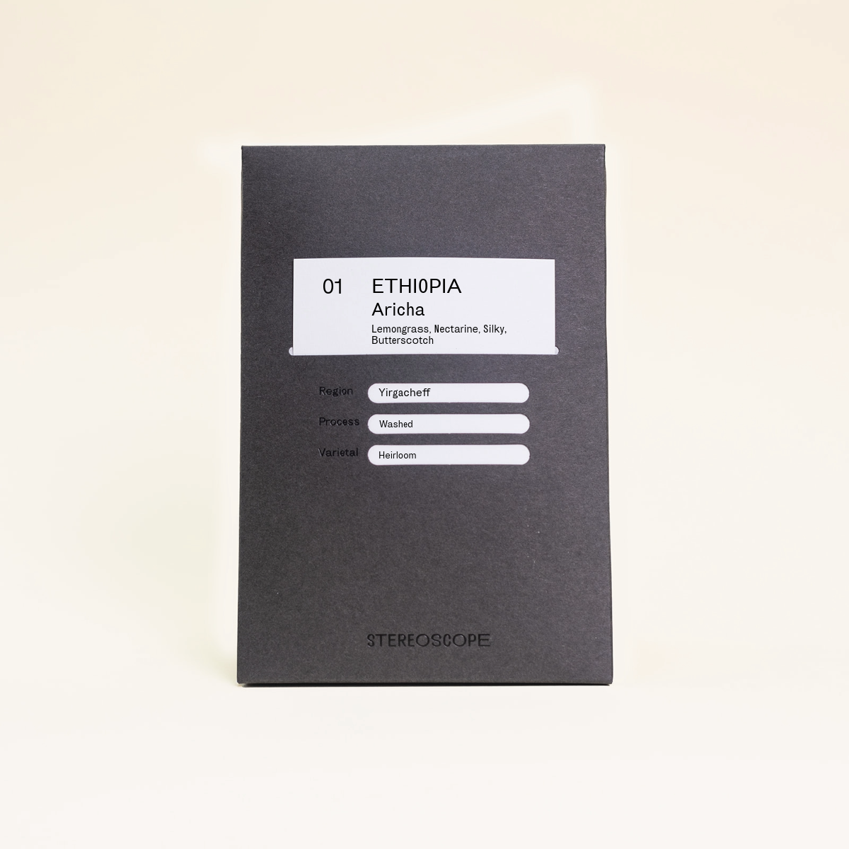 Dark grey Ethiopia Aricha front side coffee bag