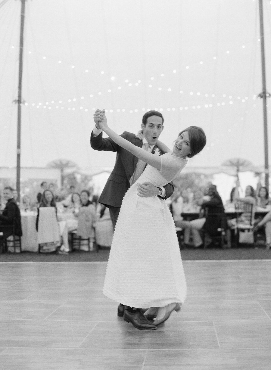Bride and Groom first dance capture on black and white film