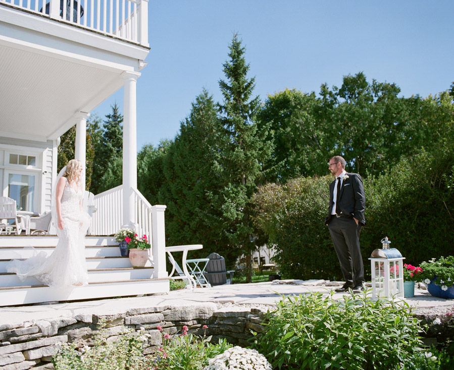 sister bay door county wedding first look