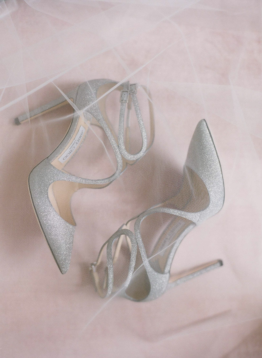 Jimmy Choo Wedding Shoes under the brides veil