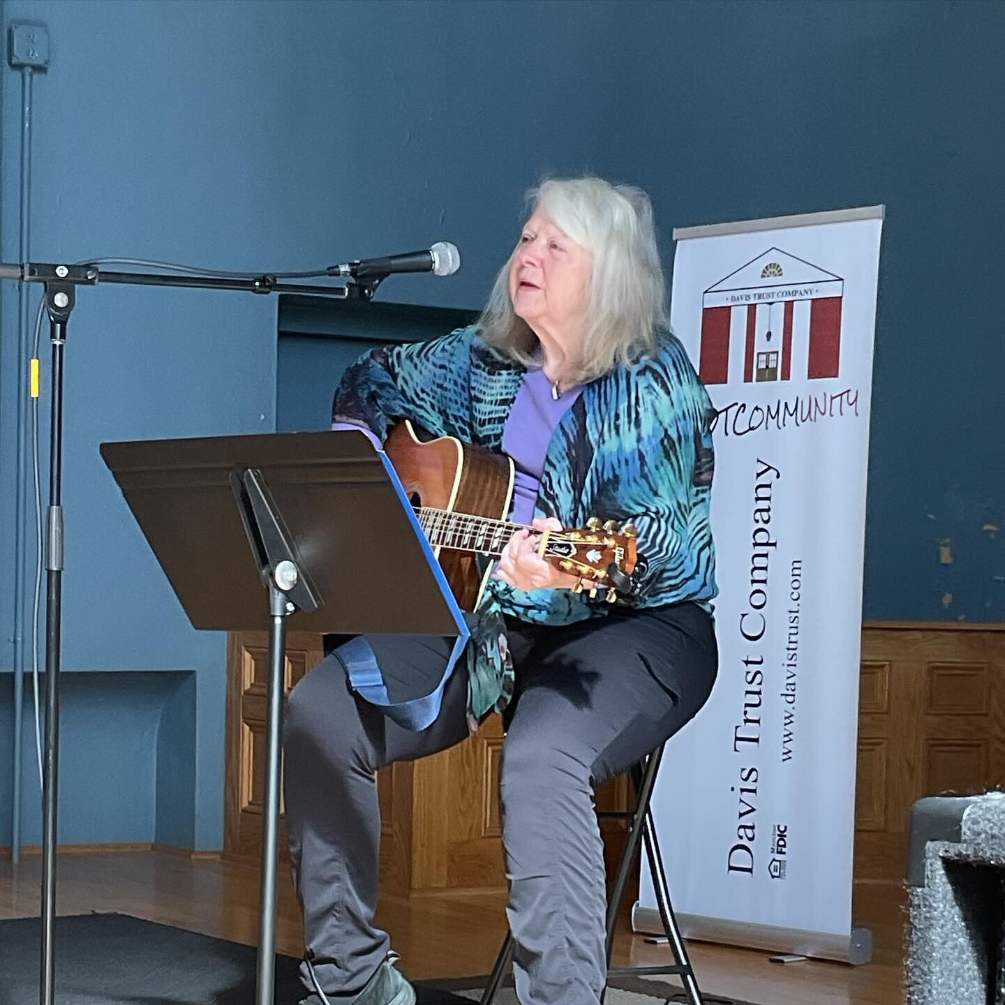 Pam Roberts is here from noon to 1pm. Free music for an hour. Grab some lunch and bring your friends! #artselkins #brownbagconcerts Thank you Davis Trust Co for sponsoring our Concert Series!