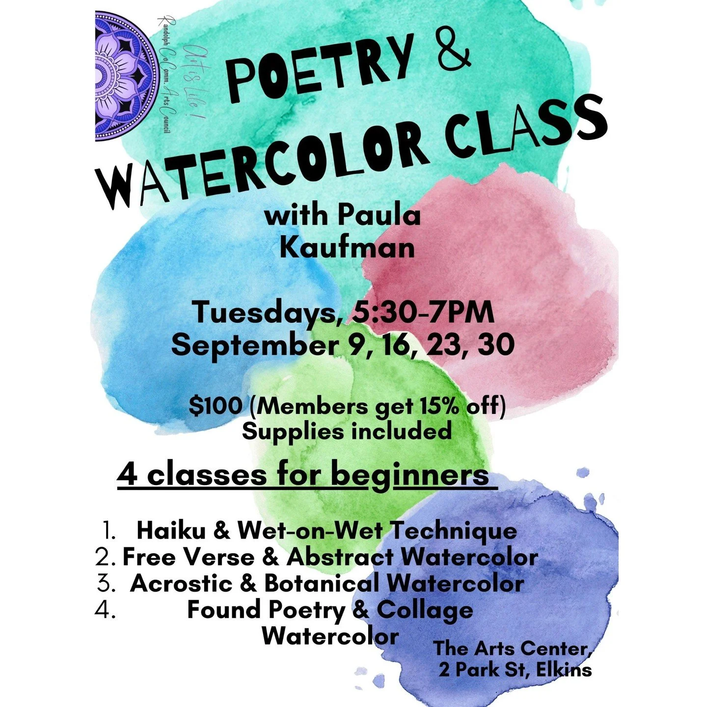 📘🎨 Poetry Meets Paint with instructor Paula Kaufman (@paulakaufmandesigns)🎨📗
🖌️ Join instructor Paula Kaufman in this 4-week class where students will learn all about poetry and watercolors! Paula will guide students through poetry writing pr