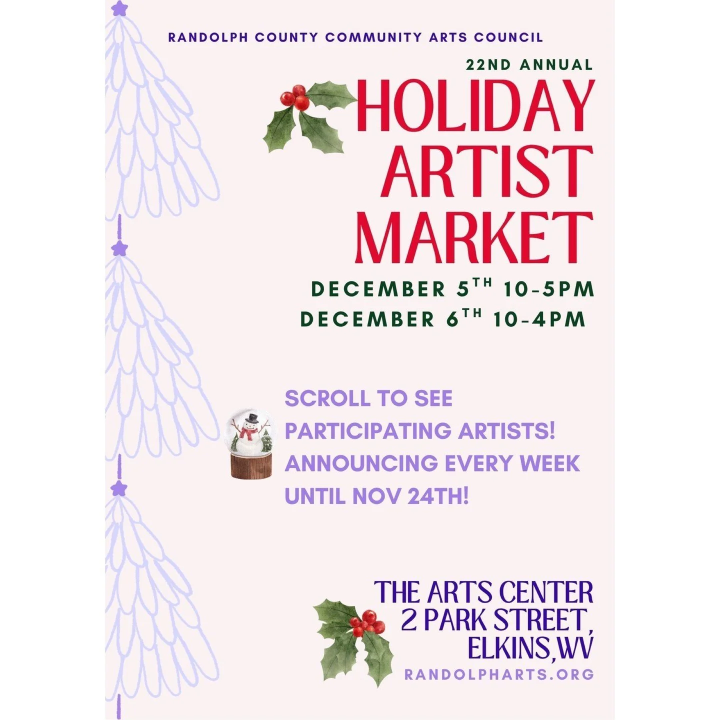 🥁 *drum roll please*🥁 the Arts Center welcomes back potter, Macie Higgins (@potterybymacie) to the 22nd Annual Holiday Artist Market! 🎄🤩 
 
🏺 Elkins based potter, Macie Higgins, has been honing her skills in clay since 2010. Originally pursuing 