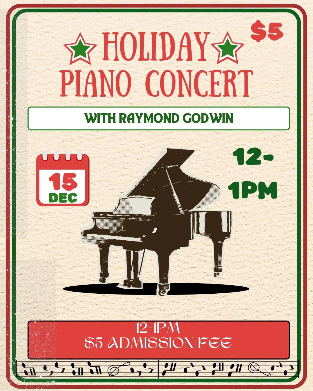 It's (almost) tiiiiimmeee! 🐬🎹🎄🎶 

Tomorrow, join us in the Great Hall as we gather around the stage to hear Raymond Godwin perform holiday-classics on the piano. Doors open at 11:30, the concert will begin at 12 and wrap up at 1PM. We may or may 