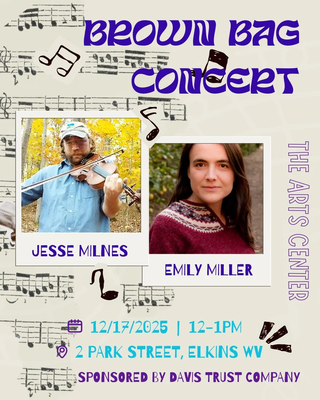 One concert down, one more to go! 🤩 🎻 

Join us tomorrow, from 12-1PM, to hear the iconic musical duo, Emily Miller &amp; Jesse Milnes. Pack a delicious lunch, bring your friends, and meet us in the Great Hall. Doors open at 11:30, the concert kick
