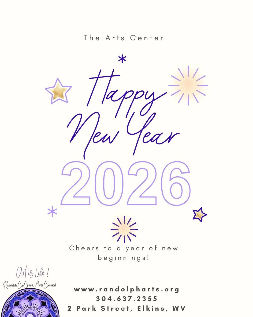 🍾 🤩 Cheers to a New Year filled with creativity, connection, and celebrations of the arts!🎨 

 Wondering what we have up our sleeves for 2026? 🤔 
 👀 Take a peek here: www.randolpharts.org/scheduleofevents. 

#artselkins #localarts #supportlocala