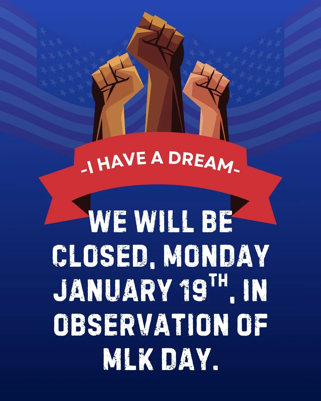 The Arts Center will be closed tomorrow in observation of Martin Luther King Jr. Day. 

💭 &ldquo;If you can't fly then run, if you can't run then walk, if you can't walk then crawl, but whatever you do you have to keep moving forward&rdquo; - Martin
