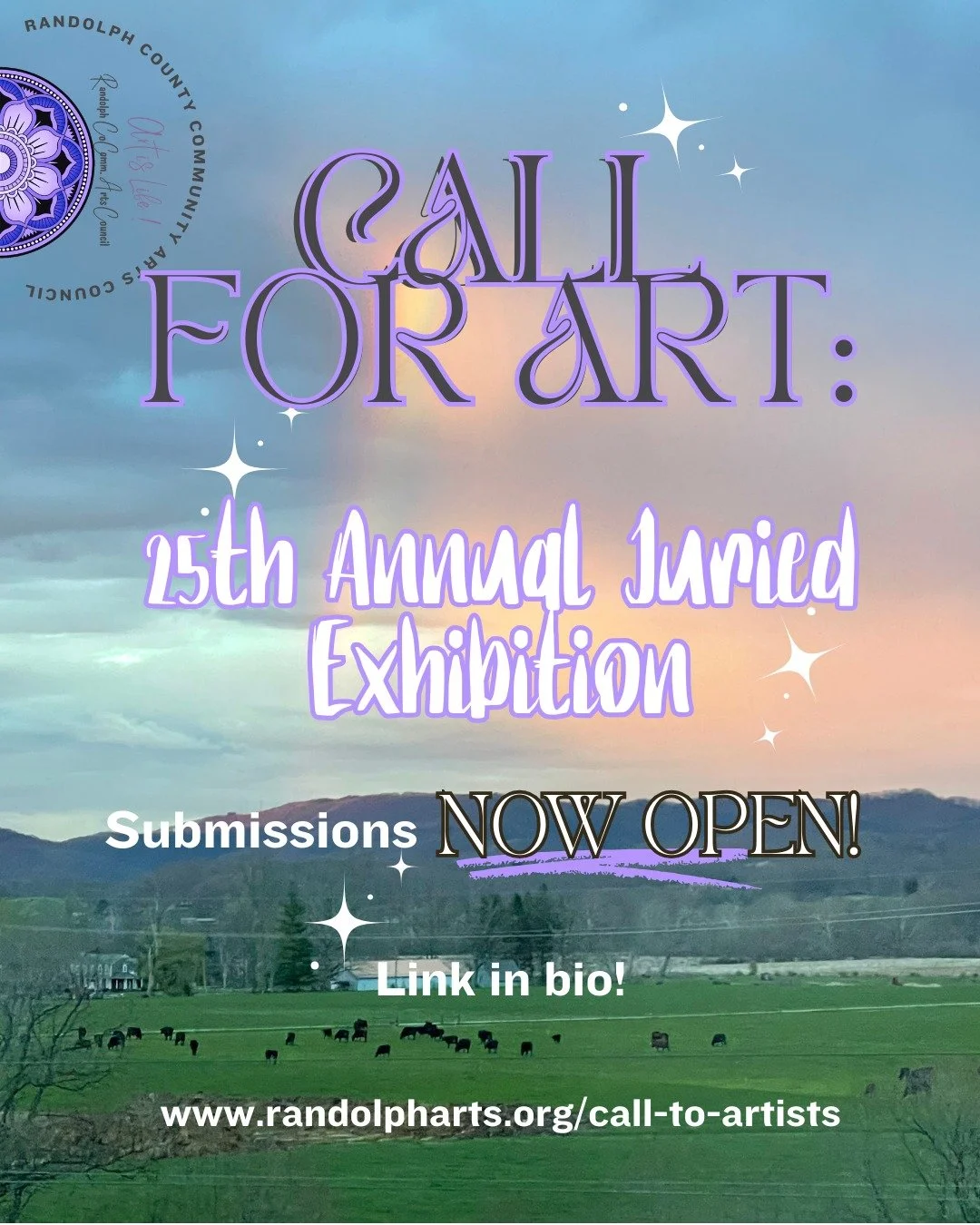 ✨️📞*ring, ring:  CALLING ALL ARTISTS 📞✨️ 

Our call for art for the 25th Annual Juried Exhibition at the Arts Center is NOW OPEN!

🖼️ Click the link in our bio to view the prospectus, and to submit your works!

#artselkins #calltoartists #callfora
