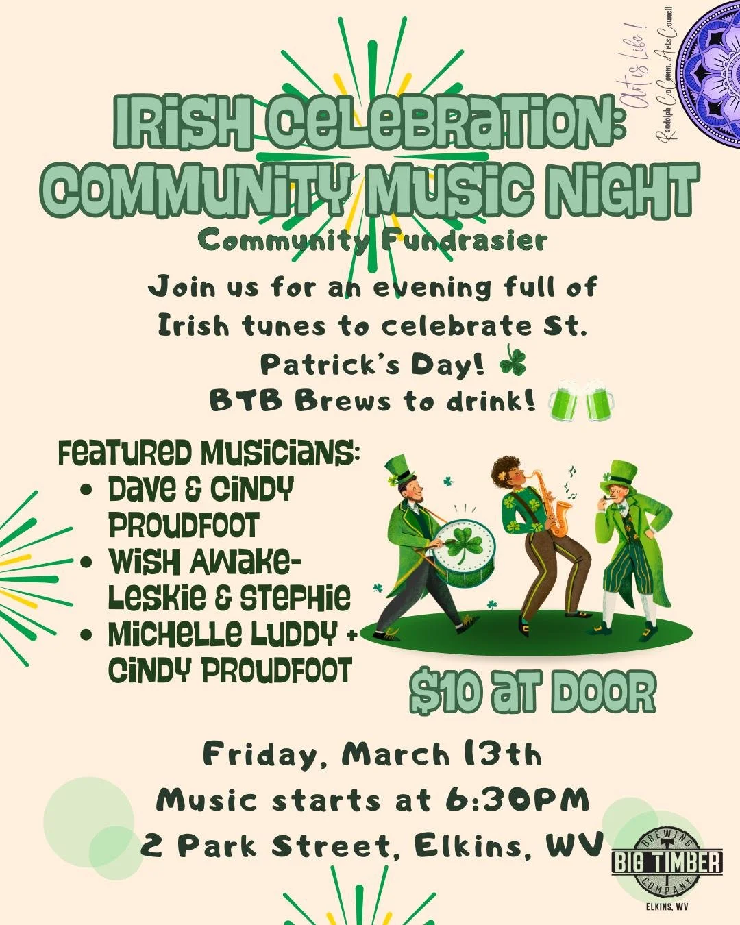 🎶🍀Irish Celebration: Community Music Night! 🍀🎶 

Celebrate St. Patrick&rsquo;s Day in true Irish fashion with festive music performed by local musicians! Gather with friends, family, and community for an unforgettable night of music at the Arts C