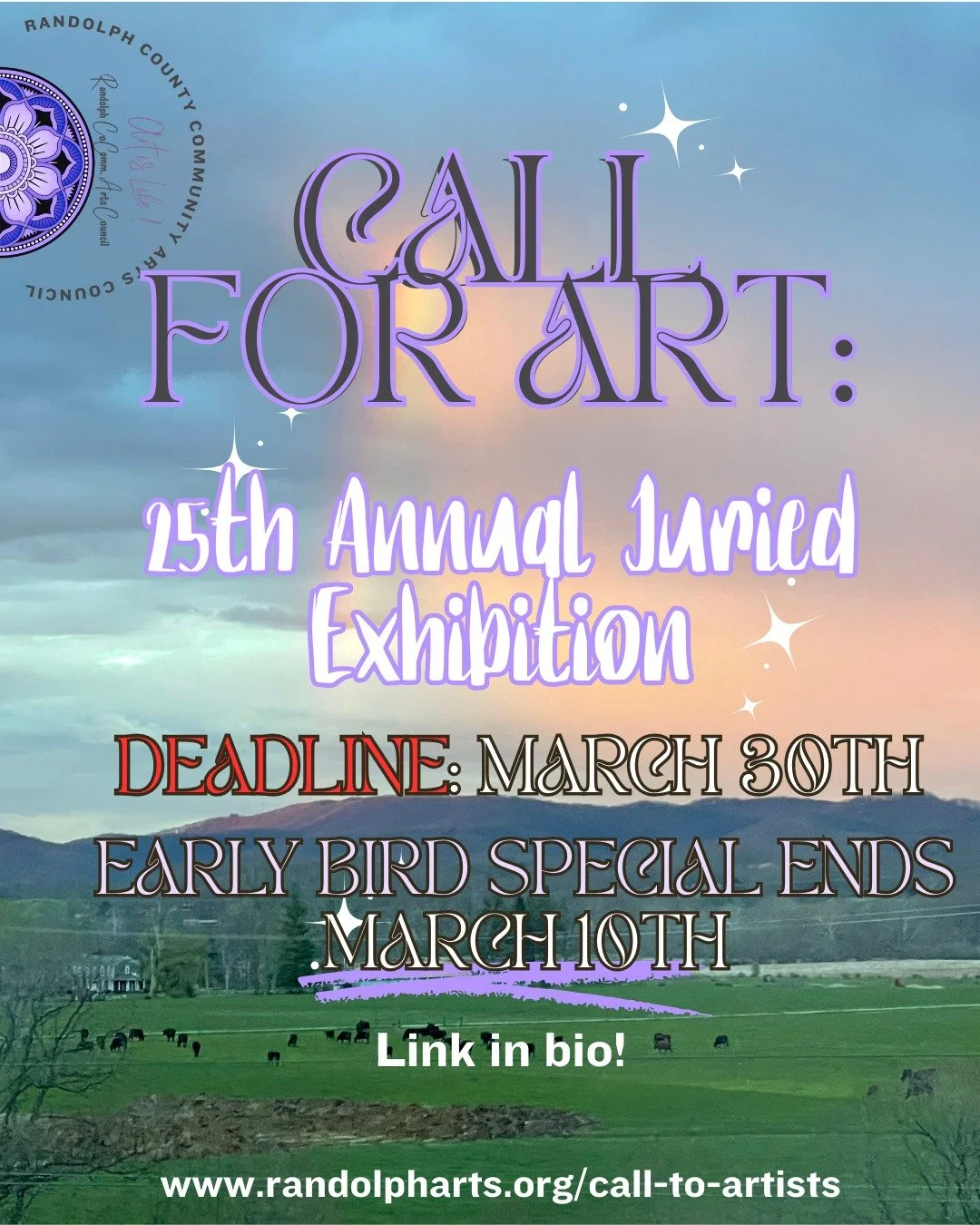 🖼️ 🚨 Gentle reminder that our Call to Artists for our 25th Annual Juried Exhibition is open for submissions! 

Don't miss out on the "Early Bird Special" - artists who submit their works before or by March 10th will receive 20% off their 