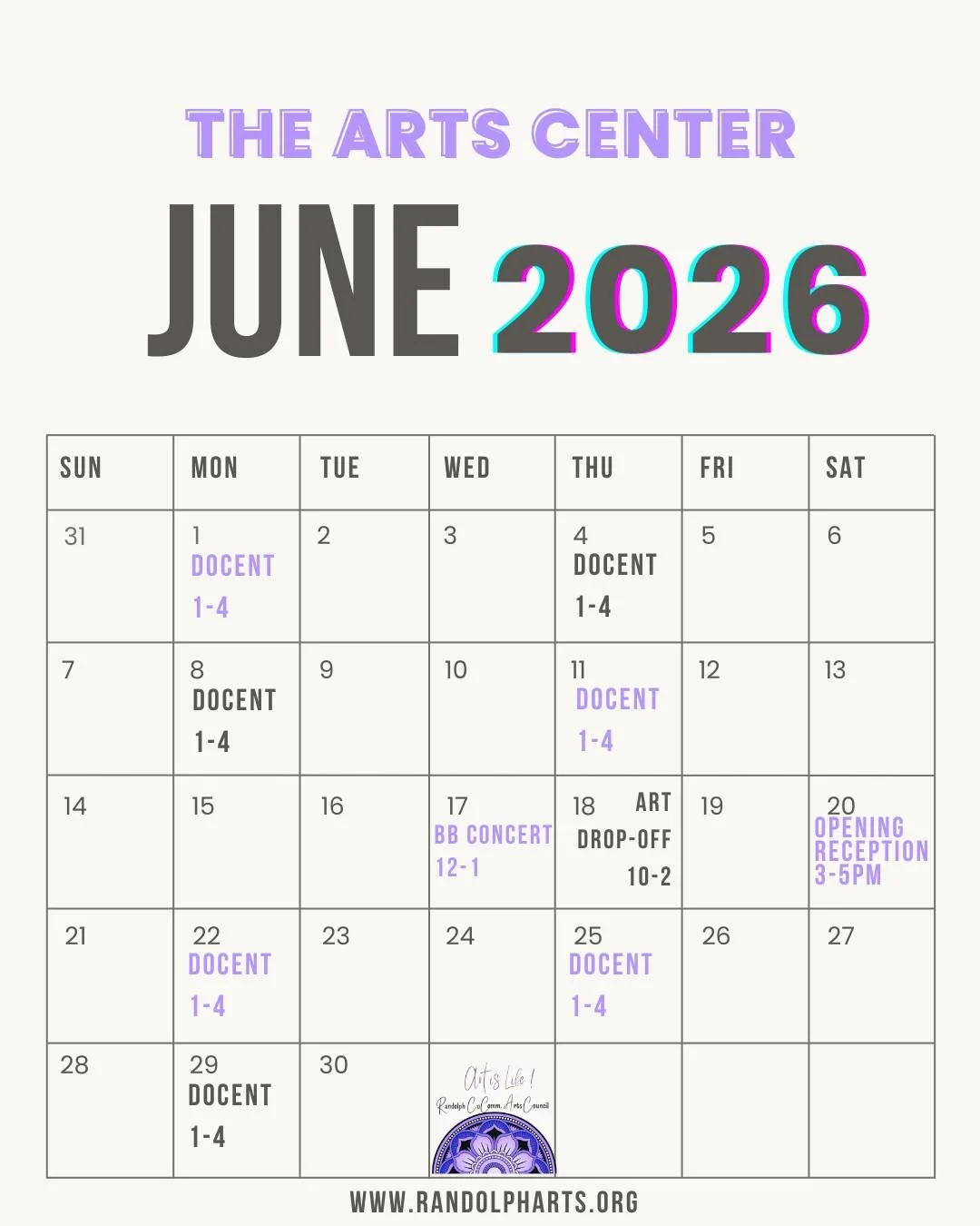 June, June, June... what to do in June... come to the Arts Center!🤩 

✨️ Our 25th Annual Juried Exhibition will be on display through June 11th, 2026. 

Next up is our June Brown Bag Concert ft. the Highland Dancers on Wednesday, June 17th, from 12-