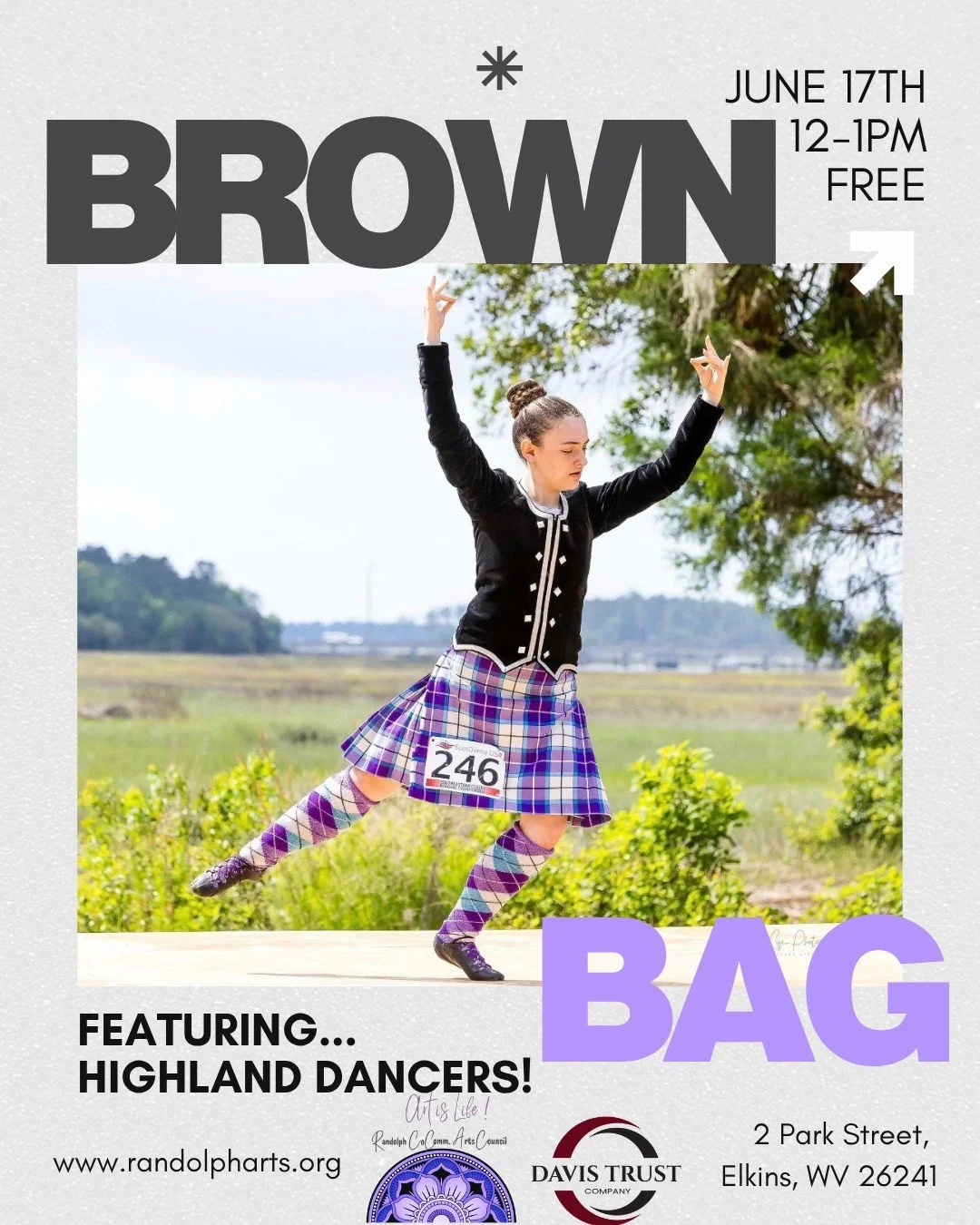 Join us for another wonderful Brown Bag Concert on June 17th! 🤩 

This month, we're changing things up... just a little!  Instead of live music, we have invited the Highland Dancers' to ✨️ dance ✨️ the lunch-hour away on the Great Hall Stage. There 