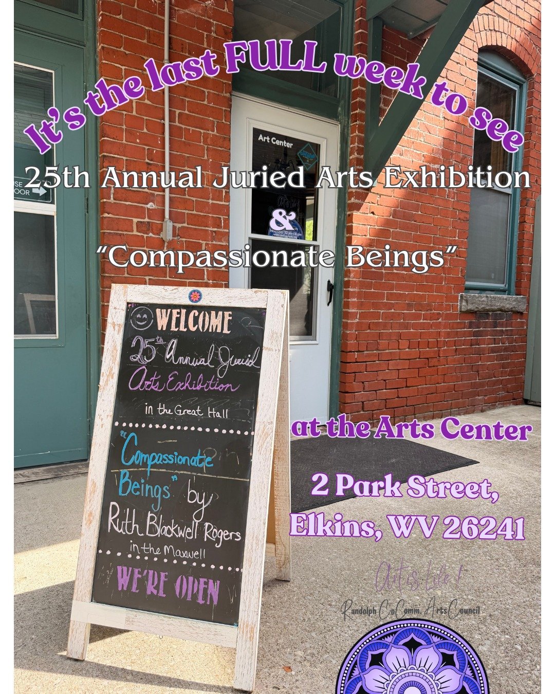 Last call...🤩📞🖼️ 

Both of the current exhibitions will be uninstalled next Wednesday (June 17th) after the WV Highland Dancers Brown Bag Concert. Be sure to stop in and see ALL of the inspiring artwork in 🎨BOTH🎨 exhibitions! 

✨️ Gallery Hours: