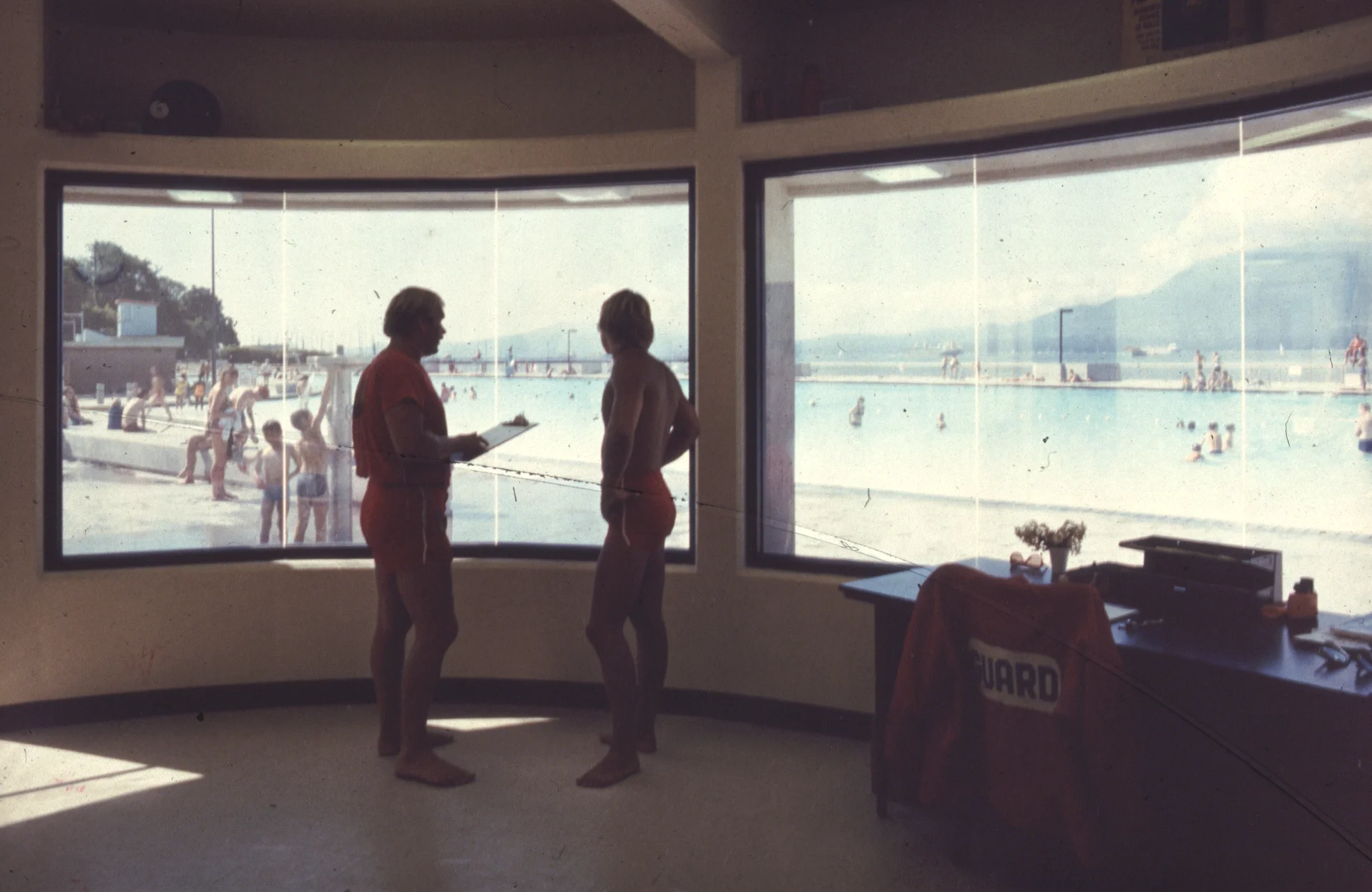 The view from inside the lifeguard station, 1979. Photo courtesy of Bingham + Hill Architects