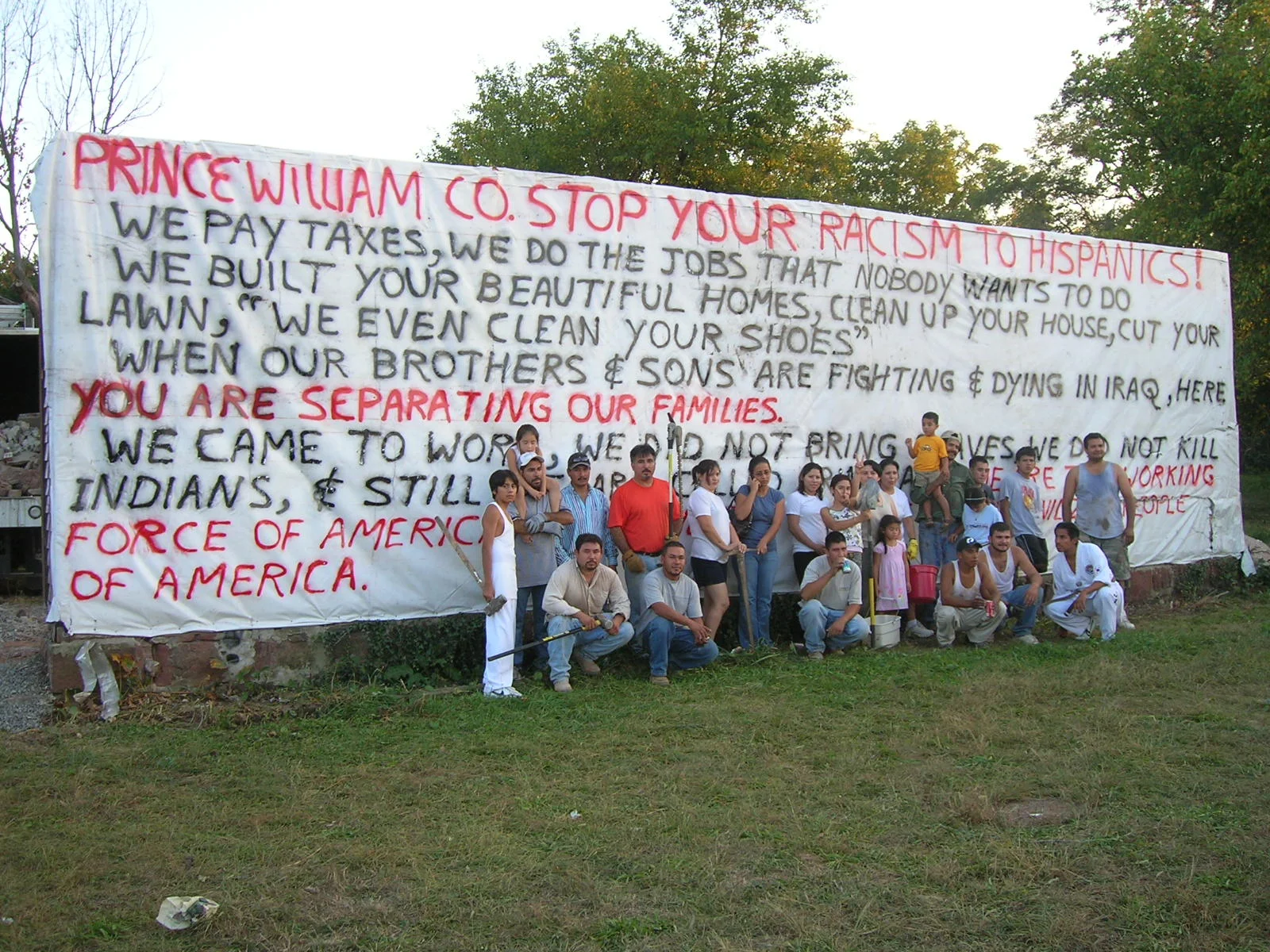 The "Liberty Wall," named after its location at 9500 Liberty Street, was put up by a Latino contractor in the late summer of 2007 as the Board of County Supervisors debated ways to deny services to unauthorized immigrants. The contractor and his friends tore it down in September 2008 the day before a scheduled hearing to punish him for not obtaining a proper permit for the sign. During the year the sign was up, it was a flash point of the immigration debate. ( Image source )