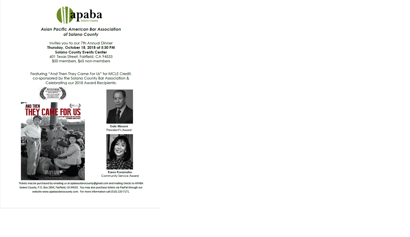 7th ANNUAL DINNER — Asian Pacific American Bar Association of Solano County