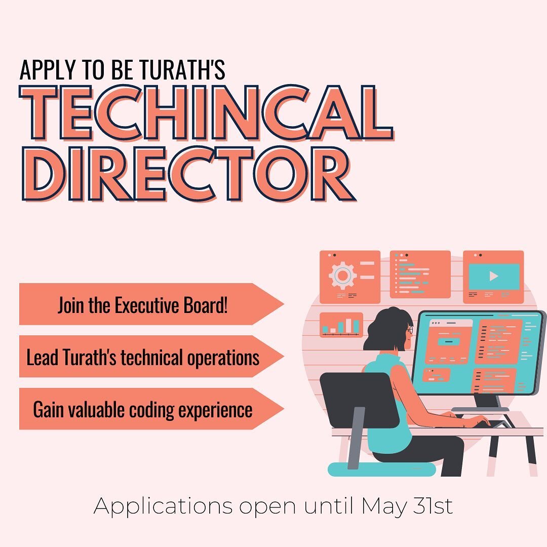 NEW Position alert!! 🥳🥳 Apply to be Turath&rsquo;s Technical Director through the link in our Bio. The position is open to all undergraduates with prior coding experience. Applications due May 31st at 11:59pm.