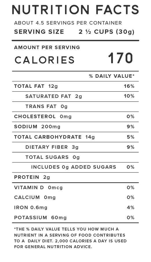 Nutrition — Miss Hannah's Gourmet Popcorn